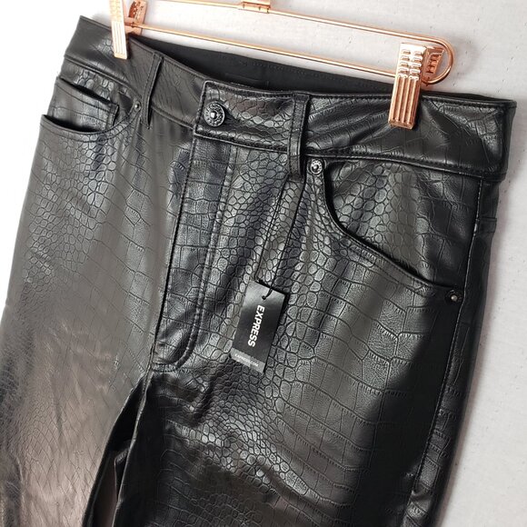 NWT Express Straight Pant Super High Rise Croc Embossed Vegan Leather Cropped 10 - Picture 14 of 15